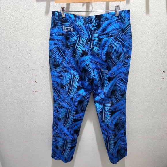 Hreski‎ Pants Mens 34x29 Blue Black Floral Print Golf Chino Straight Stretch - Picture 5 of 9